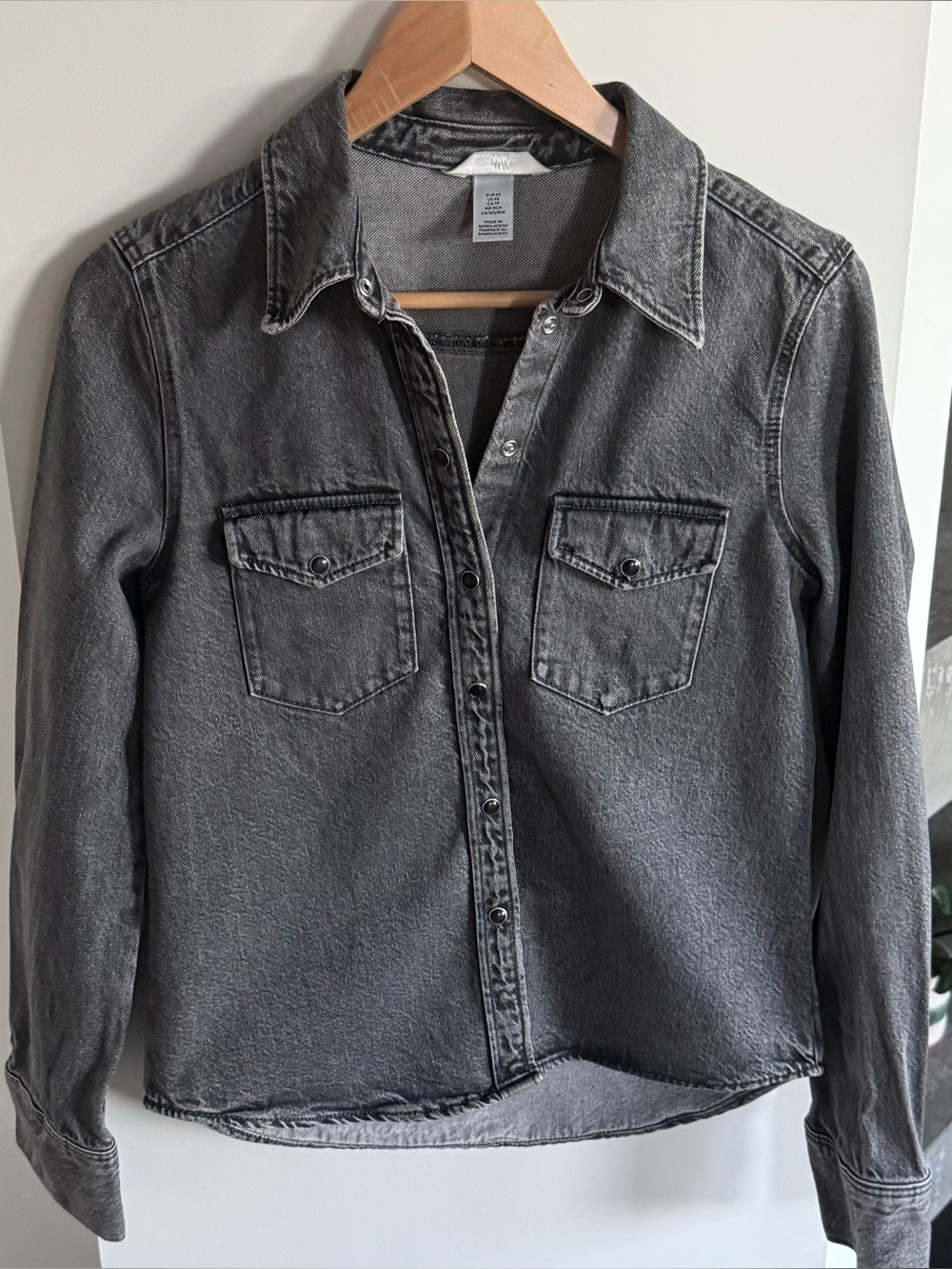H&M washed black denim shirt, XS